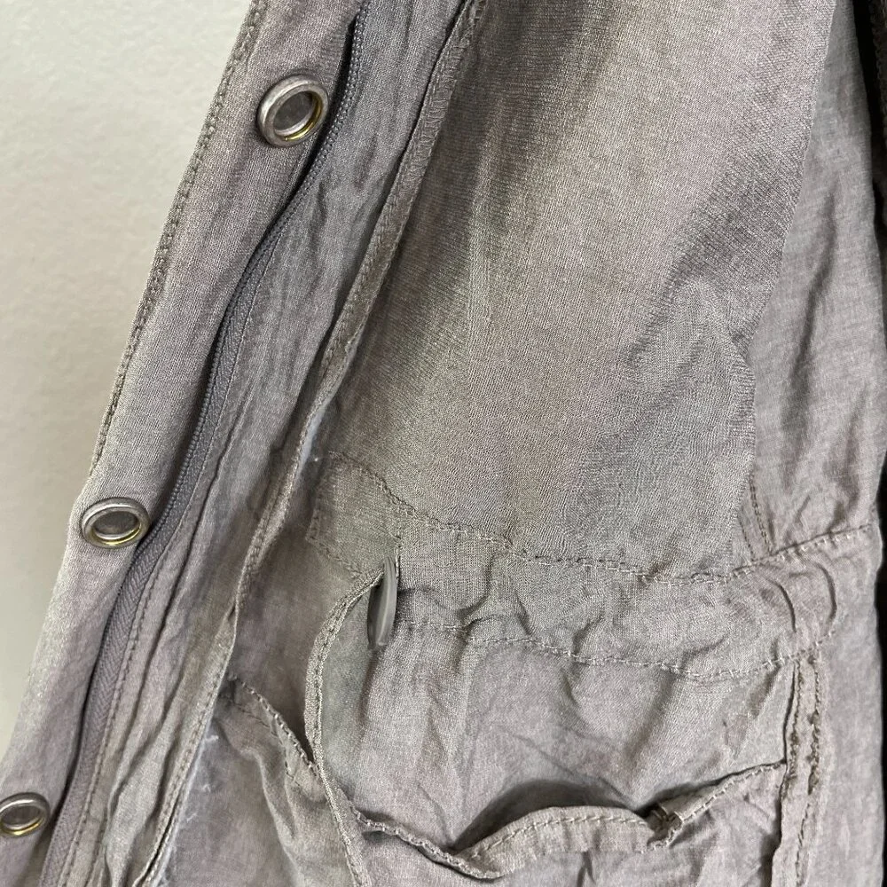 Eileen Fisher Womens Plus‎ 3X Long Sleeve Taupe Zip Up Jacket Cinch Waist Pocket